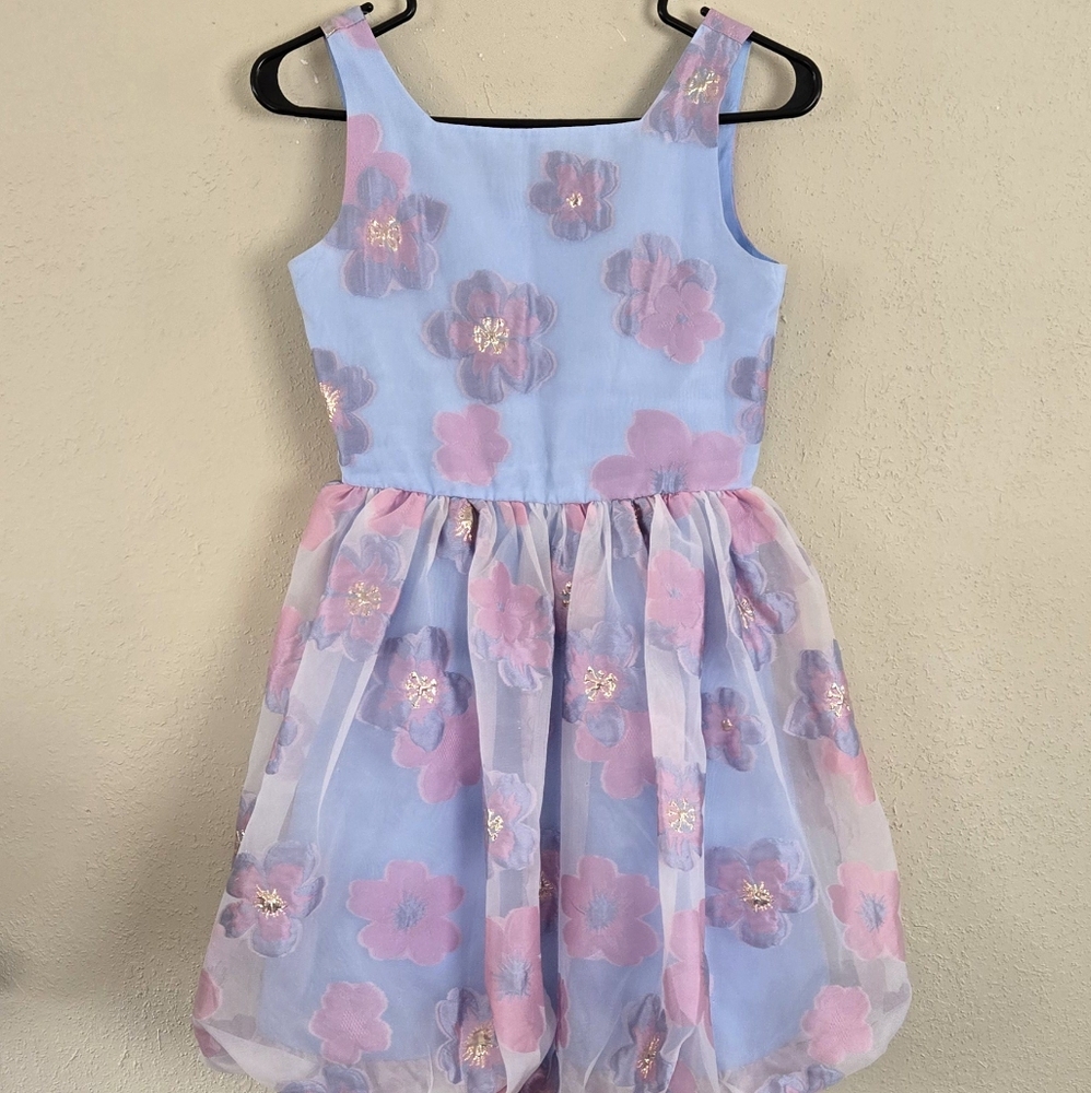Rare Editions Size 14 Floral Blue and Pink Kids  Dress